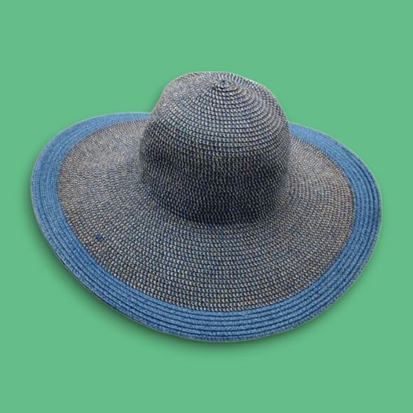 NEW Blue Woven Floppy Summer UPF 50+ Boho Hat by Madrid Hats Easy Pack Easy Wear - Picture 3 of 11